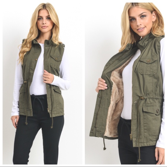 Cest Toi Plus Size Utility Vest Olive 